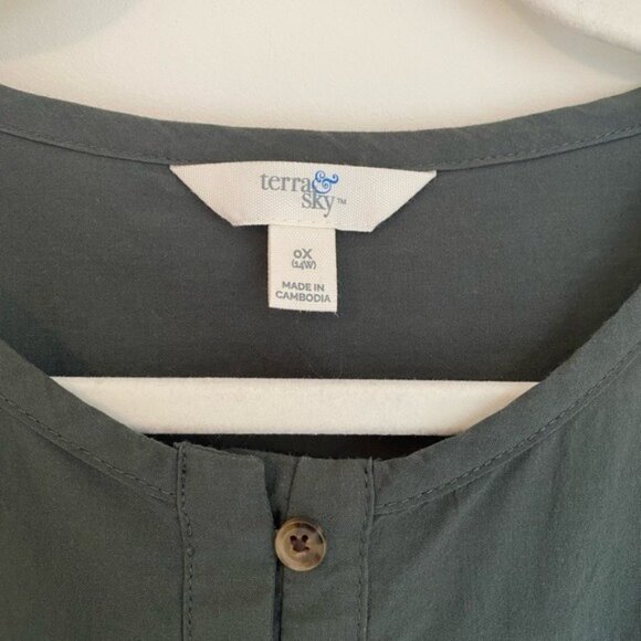 Terra & Sky Forest Green Button Front 100% Cotton Dress Size 0X/14W - Picture 6 of 6